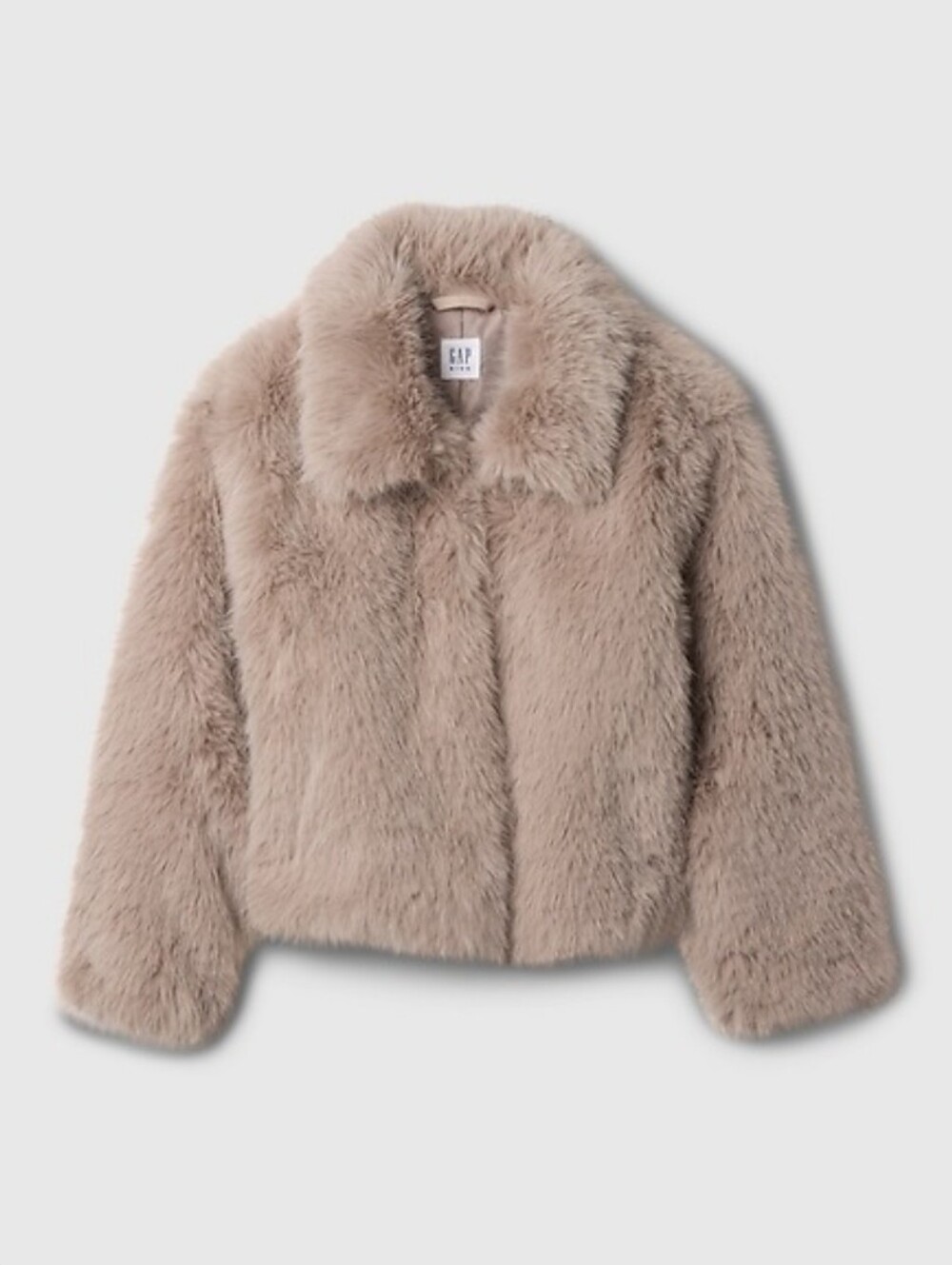 GAP Kids Faux Fur Crop Jacket In Quail Size XL Plush Collared Soft Cozy